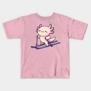 axolotl funny skiing Kids T-Shirt